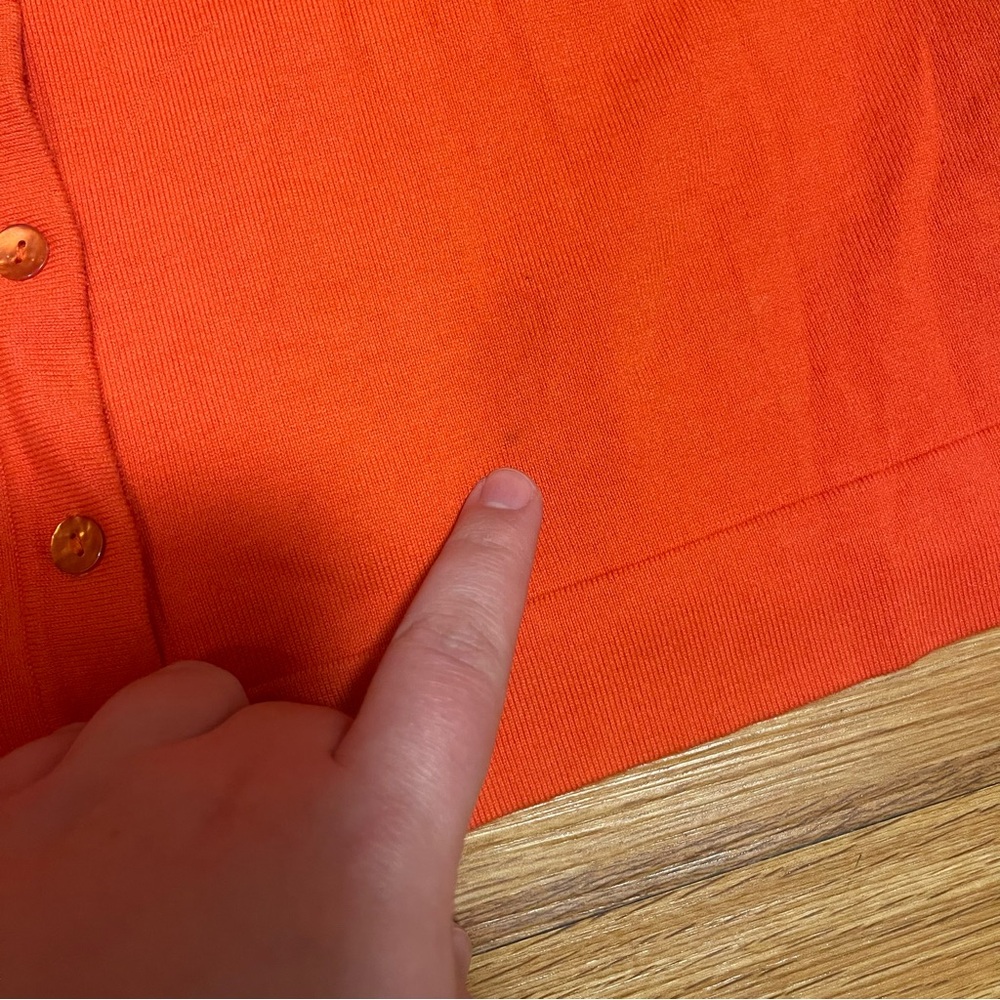 August Silk Button Up Cardigan Sweater in Orange, Size Large - Picture 2 of 8